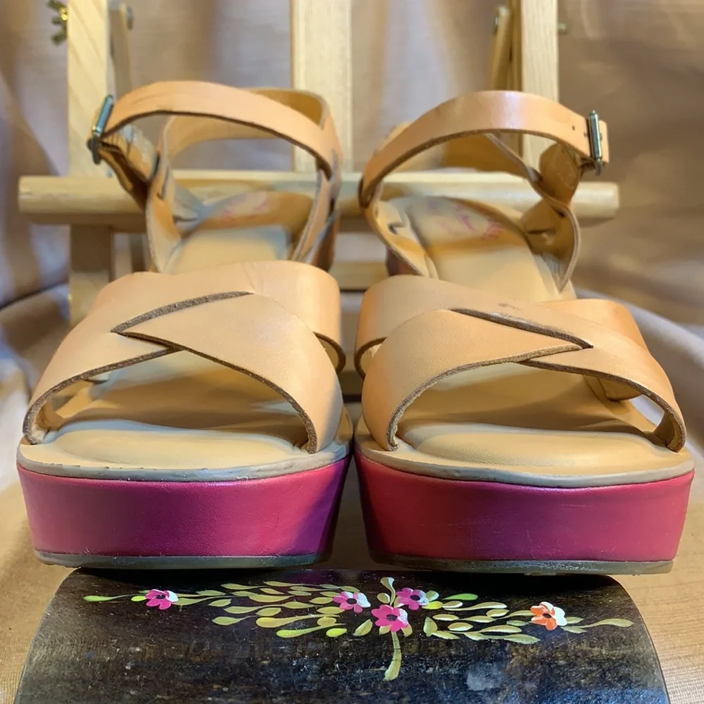 NWOT Kork-Ease leather color block wedges fun!